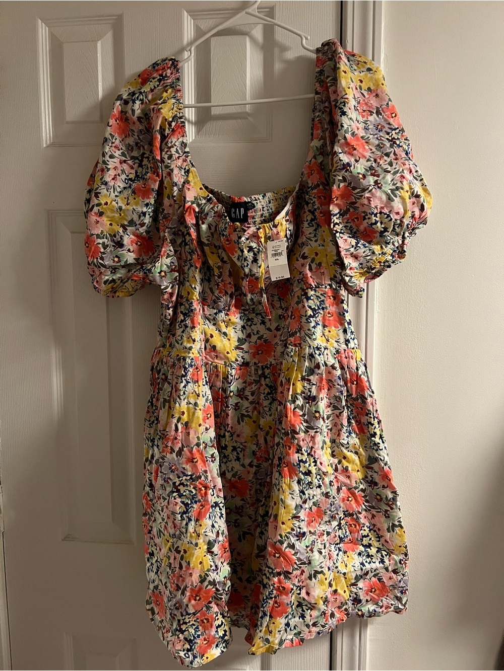 GAP Puff-Sleeve Floral Dress in Yellow, Pink & Green